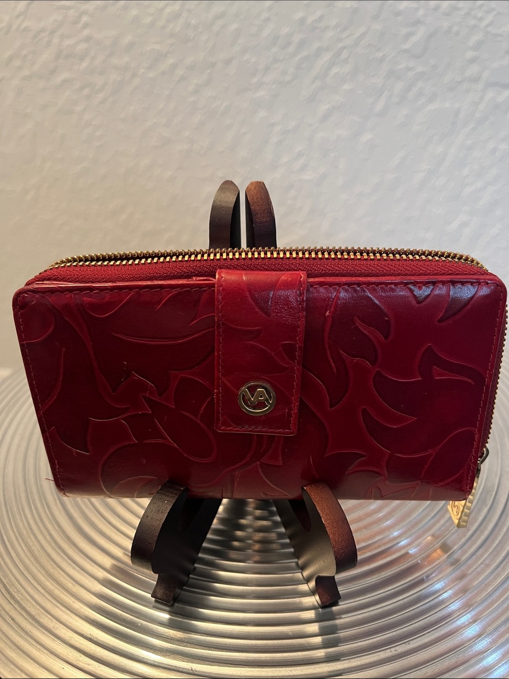 VALENTINA authentic Tulip Women's Red Embossed Leather Wallet